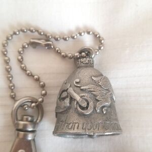 Vintage Silver Bell Motorcycle Angel Keychain Clip